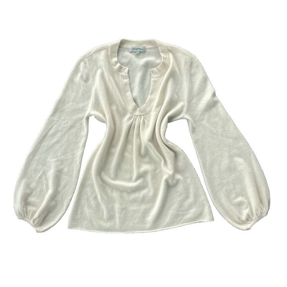 Beth‎ Bowley 100% Cashmere Sweater Ivory Bell Sleeves V Neck - Picture 1 of 10